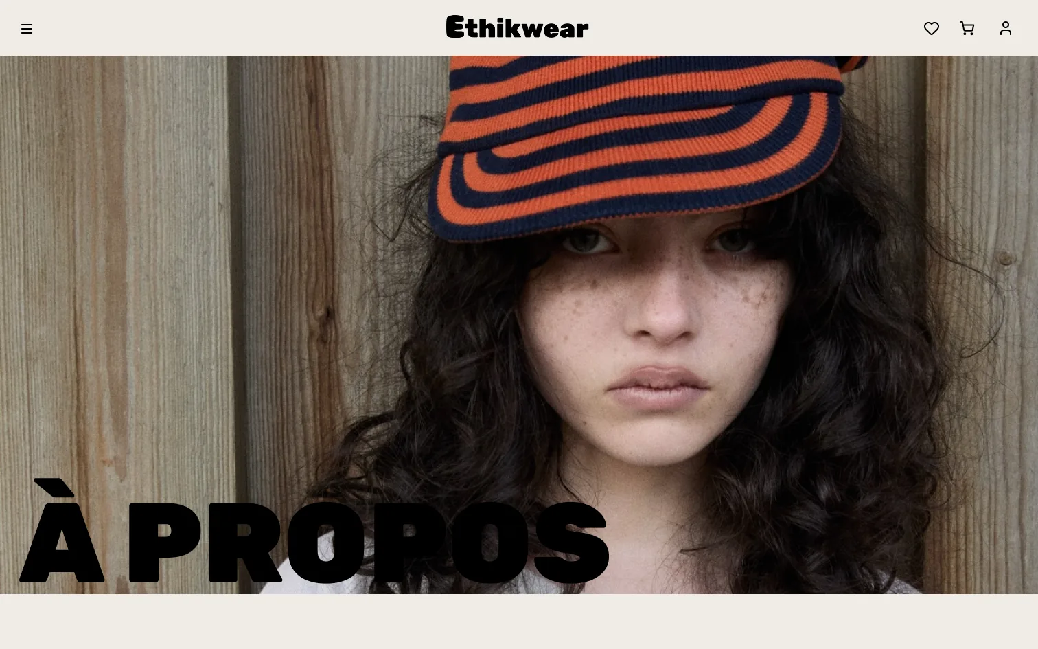 Page À propos d'Ethikwear, version ordinateur.