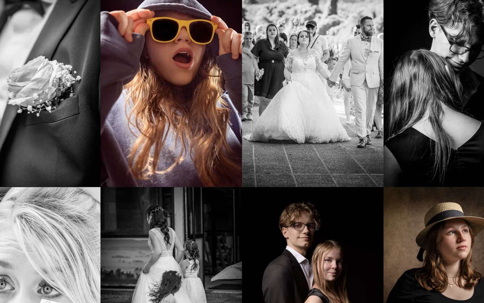 La page d'accueil du site de Dugos Photographie : une grille de huit portraits.