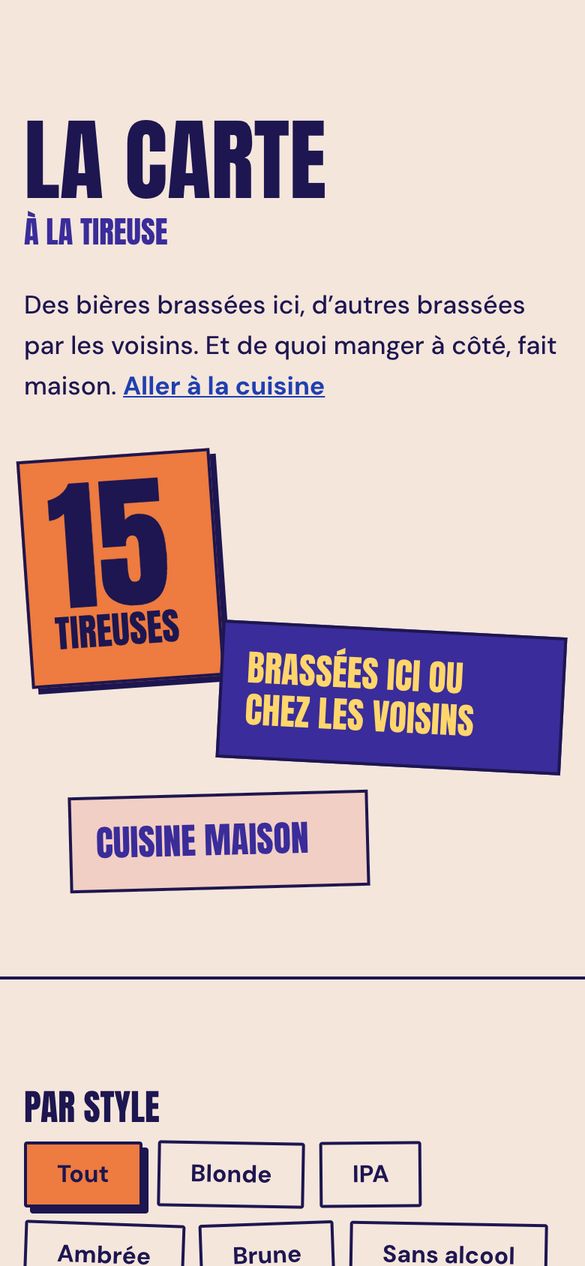 La page Carte du site de Hecto sur téléphone : le titre La carte à la tireuse et la liste des bières avec leurs prix.